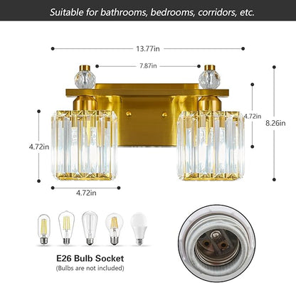 FDPBY Gold Bathroom Vanity Lights Crystal Vanity Light Bathroom Lighting Fixtures 2 Light Modern Vanity Lighting Fixtures