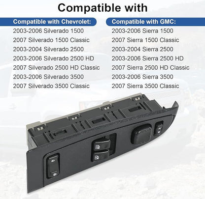 DICMIC Front Driver Side Master Power Window Switch and Door Lock & Black Bezel Assembly Compatible with 2003-2007 Chevrolet, GMC Select Model Replace# 15883318, 920-023, DWS-226