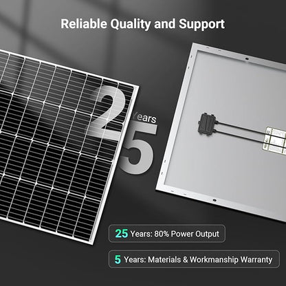 HQST 200W Solar Panel, 9BB Monocrystalline Solar Panels with 25% Efficiency, Grade A+ Cells, IP65 Rating for RV, Camper Van, Trailer, Marine, Home Rooftop, Off Grid