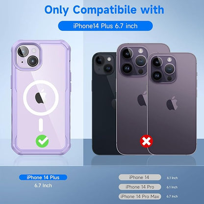 seacosmo for iPhone 14 Plus Case, Full Body Bumper with Built-in 9H Tempered Glass Privacy Screen and Camera Lens Protector, Compatible with MagSafe, Shockproof Phone Case, 6.7", Light Purple