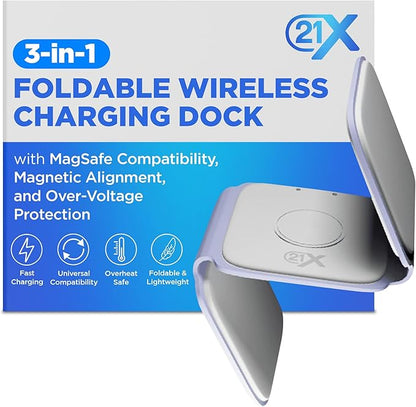 3-in-1 Foldable Magnetic Wireless Fast Charger – Travel Charging Pad Compatible with iPhone 12–16 Series, Samsung Galaxy Series, Huawei, Apple Watch, AirPods & Other Qi-Enabled Devices