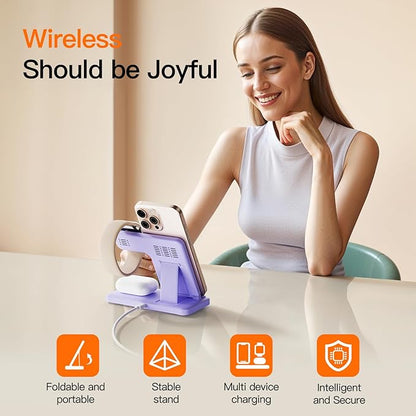2025 3 in 1 Wireless Charger for iPhone 16 15 14 13 12 11 XR 8, Apple Charging Station for Apple Watch 10/9/Ultra/8/7/SE/6/5/4 & AirPods Series, Wireless Charging Station for Multiple Devices Apple