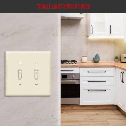 ENERLITES Toggle Light Switch Wall Plate, Gloss Finish, Midway Size 2-Gang 4.88" x 4.92", Unbreakable Polycarbonate Thermoplastic, UL Listed, 8812M-LA, Light Almond