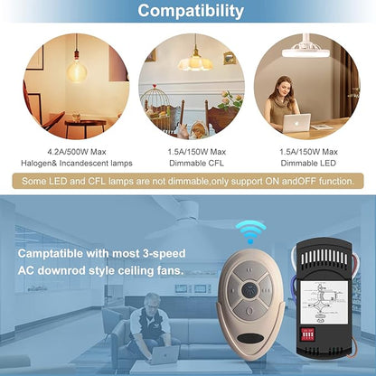 Universal Ceiling Fan Remote Control Kit Dimmable, Replacement for Hampton Bay, Hunter,Allen+Roth Kichler, FAN-28R L3HFAN35T1 FAN-35T1 L3HFAN35T FAN-35T KUJCE9603 UC7202T CHQ7202T