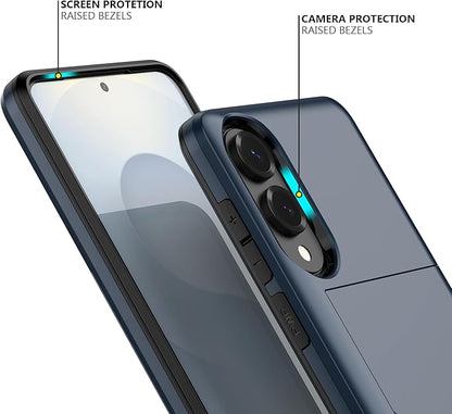 Nvollnoe for Samsung Galaxy S25 Edge Case with Card Holder Dual Layer Heavy Duty Protective Case Hidden Card Slot Slim Wallet Cover for Samsung S25 Edge 6.7''(Blue)