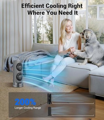 Personal Tower Fan for Bedroom, Portable Desk Table Fan，3 Speeds Cooling Standing Fan with 12H Timer, 60° & 110° Oscillating Floor Tower Fans That Blows Cold Air for Bedroom Office,Dark Grey