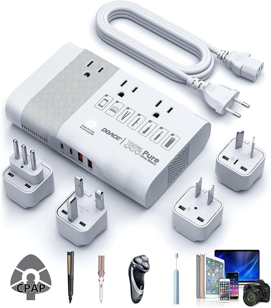 [Game-Changer] DOACE 500W Max 220V to 110V Converter, 50Hz to 60Hz Voltage Converter for European Travel, 100% Pure Sine Wave Power Converter US to Europe for CPAP Hair Straightener Laptop Cell Phone