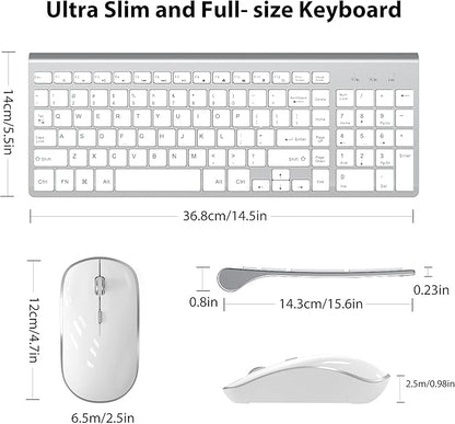 J JOYACCESS Wireless Keyboard and Mouse, Slim Wireless Keyboard Mouse with Numeric Keypad Compatible with iMac Mac PC Laptop Tablet Computer Windows (Silver White)