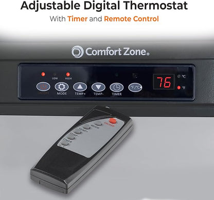Comfort Zone Hard-Wired Ceiling Mount Garage Space Heater with Remote, 7,500 Watt, 240 Volt, Fan-Forced, Overheat Protection, Digital Thermostat, 12-Hour Timer, Ideal for Garage & Workshop, CZ230ERBK