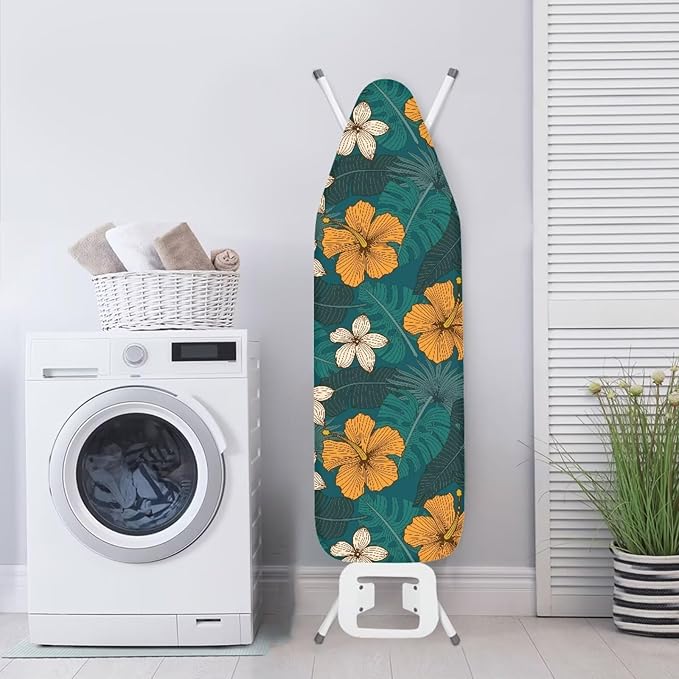 ZCFYGDX Hawaiian Flower Leaf Print Ironing Board Cover Medium, Elastic Edges Nylon Buckle Straps Fasteners,M (15 x 48 in) Resist Scorching & Staining Breathable Wear-Resistant Easy Install