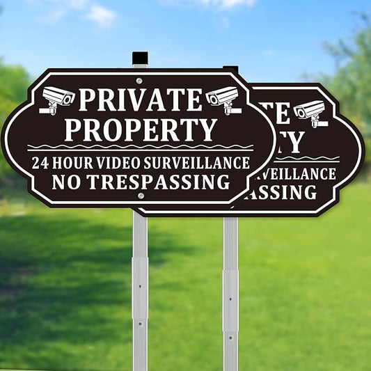 No Trespassing Signs Private Property, Video Surveillance Sign, No Trespassing Video Surveillance Signs, Aluminum Camera Signage for Property with Long Stake Easy to Install for Outdoor (2 Pack)