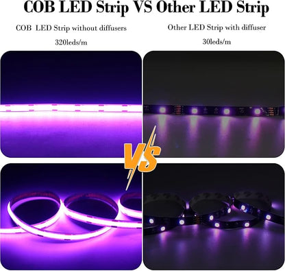 UVTaoYuan Short LED Strip Lights Purple 5V USB Not Dimmable Flexible COB LED Rope Lights 320LEDs/m Purple Super Bright Bendable Small Tape Lights for Living Room TV Lights Decoration (3.28FT/1M)