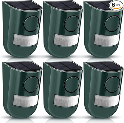 Qualirey 6 Pack Solar Sound and Light Alarm Motion Sensor 129db Outdoor Security Siren Waterproof Motion Activated Detector Alarm 6 LEDs Flash Warning Strobe System for Home, Farm (Green)