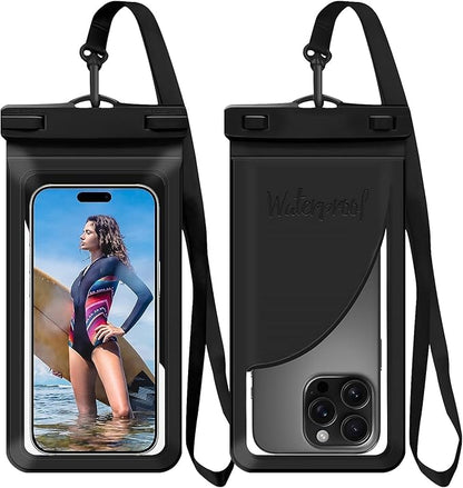 Waterproof Phone Pouch, with Inside Card Bag, Large Waterproof Case for iPhone 16 15 14 13 Pro Max,IPX8 Certified Lightweigt Cellphone Dry Bag, Beach Cruise Ship Essentials, 1 Pack-Black-8.3″