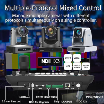 Zowietek PTZ Controller 7D Joystick Keyboard, ZowieKBD, 5'' LCD Quad-Screen Real-time Preview Display, HDMI Output, Automatic Camera Detection, Group Control, Tally, VISCA/PELCO, Non-NDI Model