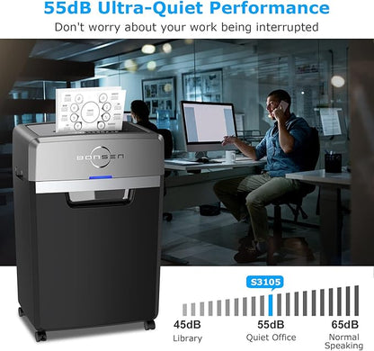 BONSEN Heavy Duty Paper Shredder, 24-Sheet Cross-Cut Shredder, 40-Min Continuous Running Time, Commercial Grade Shredder for Office, 9-Gallon Big Basket, 55dB Super Quiet, P-4 High Security (S3105)
