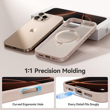 CASEKOO Designed for iPhone 16 Pro Case with Magnetic Invisible Stand [Military Drop Protection] [Compatible with MagSafe] Shockproof Slim Matte Translucent Case 6.3 Inch, Desert Gold