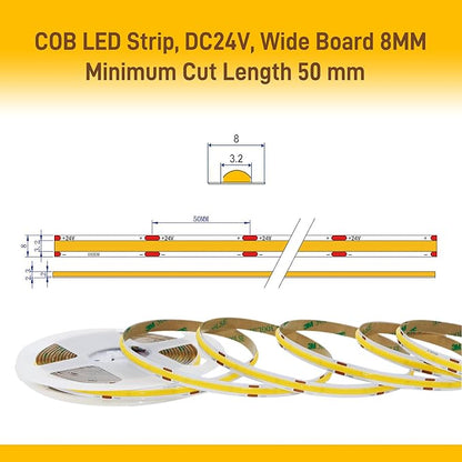 Pandery COB LED Strip Lights Warm White,24V Dimmable led Light Strip KIT with Remote and app Control,2700K 9.84FT/3m 8mm Wide Ra>90 Cuttable Flexible Strip Lights for Bedroom,Wardrobe,Cabinet