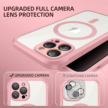 BERFY Magnetic for iPhone 13 Pro Max Case, Compatible with MagSafe, Built-in Privacy Screen Protector and Upgraded Camera Protection, Anti-Spy Full Body Shockproof Phone Case for 13 Pro Max 6.7", Pink