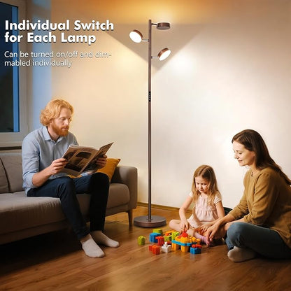 Benaep Tree Floor Lamp for Living Room - Modern Brown Standing Lamp, LED Floor Light with Remote & Touch, 3000K-6000K Dimmable for Bedroom Office Reading (3 Head)