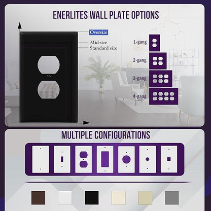 ENERLITES Jumbo Duplex Receptacle Outlet Wall Plate, Large Electrical Outlet Covers, Over-Size 1-Gang 5.5" x 3.5", Polycarbonate Thermoplastic, 8821O-BK-5PCS, Black (5 Pack)