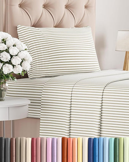 Twin XL Size 3 Piece Sheet Set - Comfy Breathable & Cooling Bed Sheets Set - Hotel Luxury Bedding for Women, Men, Kids, Teens, Boys & Girls - Deep Pockets & Wrinkle Free - Oeko-Tex - Beige Stripes 2