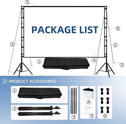 TOWOND Projector Screen and Stand, 120 inch Outdoor Projection Screen, Portable 16:9 4K HD Rear Front Movie Screen with Carry Bag Wrinkle-Free Design for Home Theater Backyard Cinema