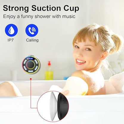 Shower Bluetooth Speaker IPX7 Waterproof, Portable Bluetooth Speakers with Suction Cup and Time Display, Crystal Sound&Bass LED Light 1100mAh, Wireless Shower Speaker for Outdoor/Kayak/ Light Cyan