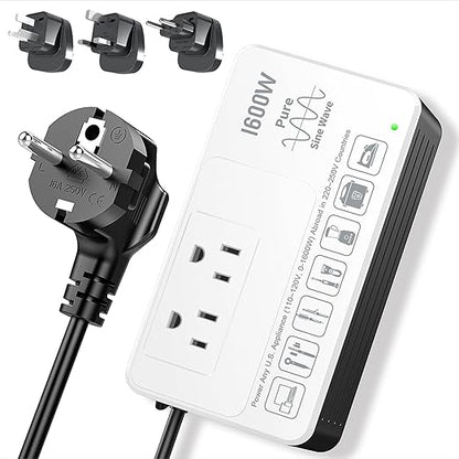 HYTED 1600W 220V to 110V Voltage Converter, Universal Power Plug Adapter Voltage Converter US to Europe International Travel, Power Any American Appliances in 220-250V, Plug & Play, No Limitations