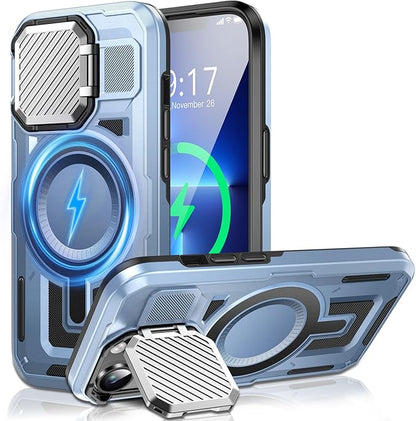 Camera Stand Case for iPhone 13 Pro, [Compatible with MagSafe] [Lens Cover] 2024 Version Military Grade Protective Soft Case for iPhone 13 Pro 6.1 inch Men Women, Blue