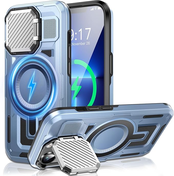 Camera Stand Case for iPhone 13 Pro Max, [Compatible with MagSafe] [Lens Cover] 2024 Version Military Grade Protective Soft Case for iPhone 13 Pro Max 6.7 inch Men Women, Blue