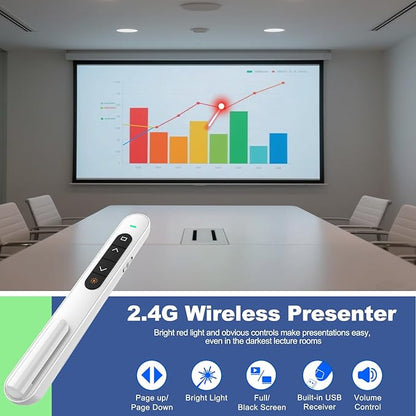 QUI Presentation Clicker for PowerPoint, RF 2.4GHz USB Wireless Presenter Remote with Volume Control, PowerPoint Clicker Slide Advancer for Mac, Windows, Laptop, Keynote