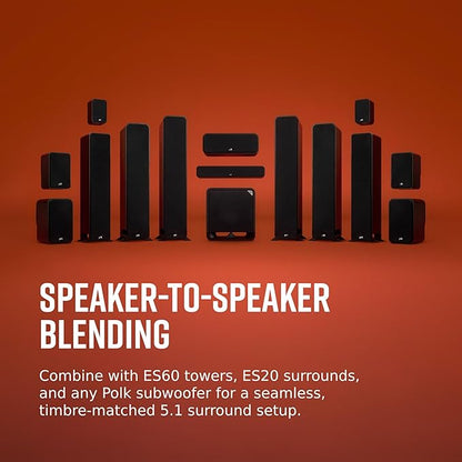Polk Signature Elite ES35 Slim Center Channel Speaker - Hi-Res Audio Certified, Dolby Atmos & DTS:X Compatible, 1" Tweeter & (6) 3" Woofers, Dual Power Port for Effortless Bass, Stunning Black