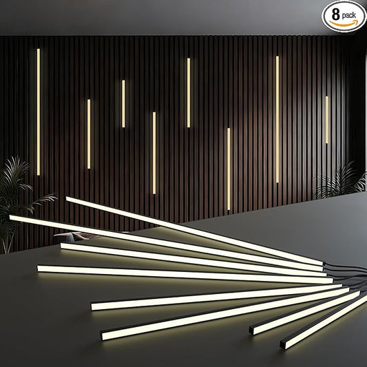 NeatiEase LED Recessed Lighting Kit for Wood Slat Wall Panel, 8 Pcs Self-Adhesive 3000K Warm LED Light with Smart Switch and Adjustable Brightness for Cabinet, Headboards, Stairs, Kitchen