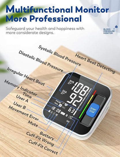 Blood Pressure Monitors for Home Use Upper Arm, Accurate Cuff 8.7”-15.7” Monitor with Large Backlight Display 2 Users 240 Sets Memory & HR Detection, Digital BP Machine with Carrying Case