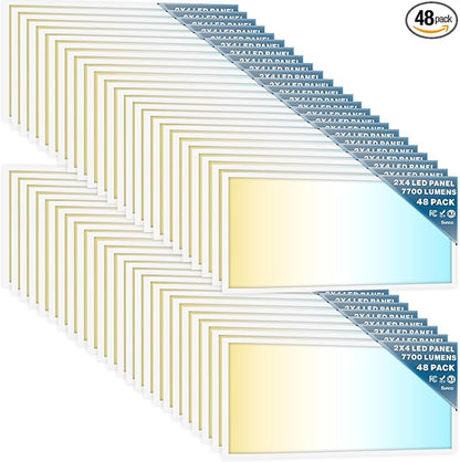 Sunco 48 Pack 2x4 LED Flat Panel Light Drop Ceiling Office Fixture, 7700 LM, Selectable Features, 40W/50W/60W, 4000K/5000K/6000K, Dimmable (0-10V), Dustproof ETL