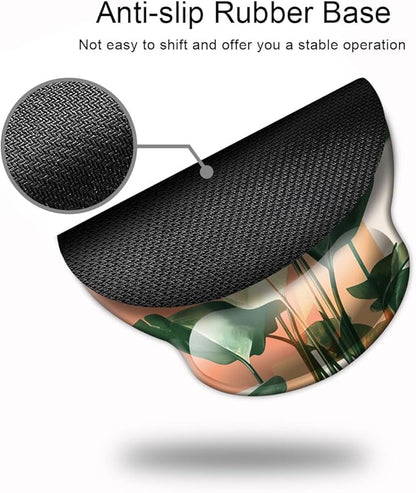 Ergonomic Mouse Pad with Wrist Support,Mouse Pad with Wrist Rest and Coaster Set,Office Supplies Non-Slip Mouse Pads for Desk, Non-Slip Comfortable,Tropical Plants
