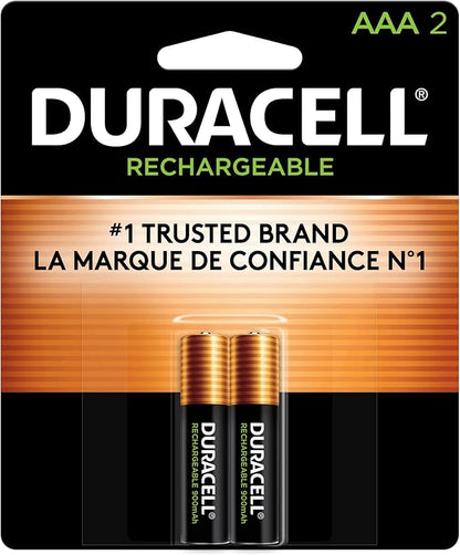 Duracell Rechargeable AAA Batteries, 2 Count (Pack of 1), Triple A Battery for Long-lasting Power, All-Purpose Pre-Charged Battery for Household and Business Devices