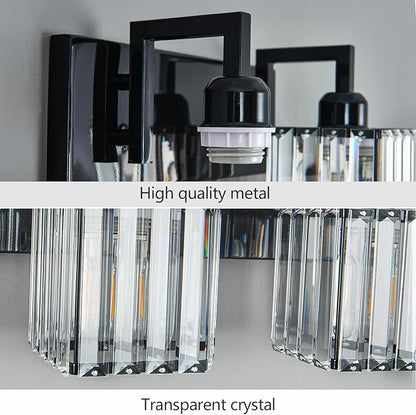 FDPBY Modern Bathroom Vanity Light 2-Lights Plating Black Vanity Light Crystal Wall Light Bathroom Light Fixtures