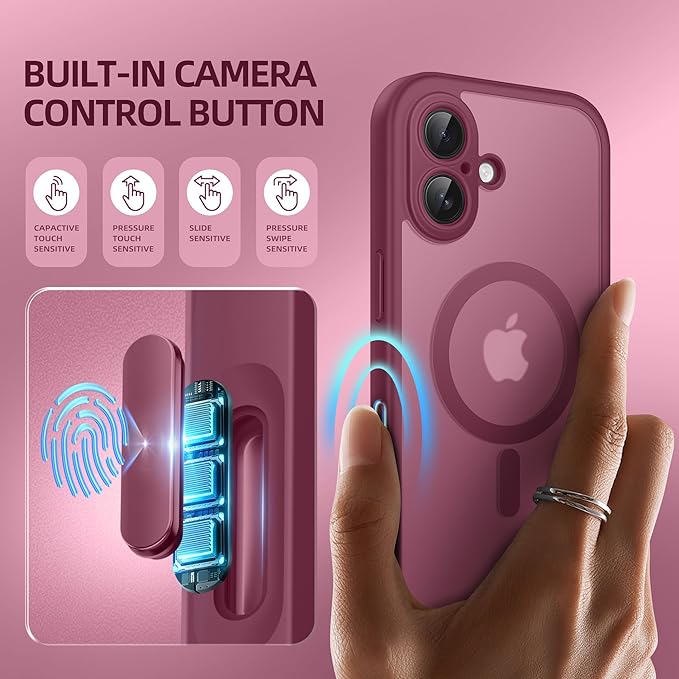 BERFY Magnetic for iPhone 16 Plus Case, Compatible with MagSafe, Built-in Privacy Screen Protector and Upgraded Camera Protection, Anti-Spy Full Body Shockproof Phone Case for 16 Plus 6.7", Dark Red