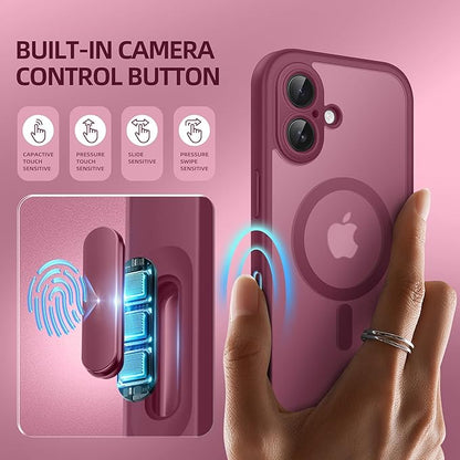 BERFY Magnetic for iPhone 16 Plus Case, Compatible with MagSafe, Built-in Privacy Screen Protector and Upgraded Camera Protection, Anti-Spy Full Body Shockproof Phone Case for 16 Plus 6.7", Dark Red