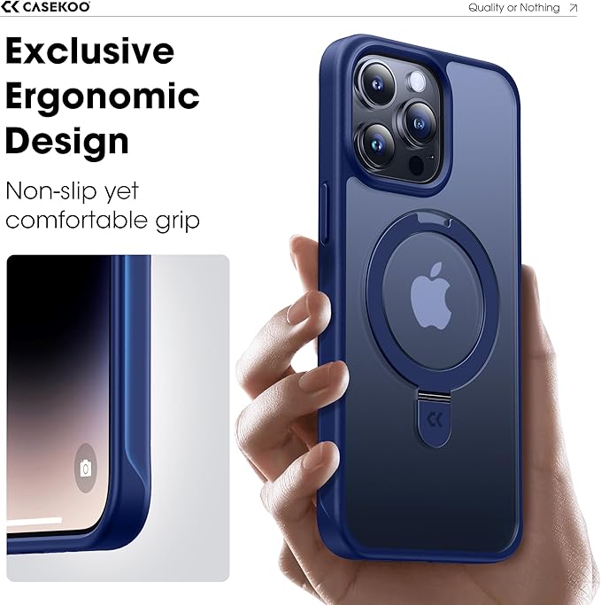 CASEKOO Designed for iPhone 14 Pro Case with Magnetic Invisible Stand [Military Drop Protection] [Compatible with MagSafe] Shockproof Slim Translucent Matte Pro Case 6.1 Inch, Blue