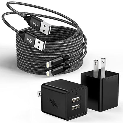2 Pack iPhone Charger,iPhone 14 Wall Charger Cube Dual Port USB-A Adapter Block with 10FT USB A to Lightning Fast Charging Cable Cord for iPhone 14/13/12/11/Pro Max/Pro/Plus,8 Plus/7/6/XS/XR/X/SE,iPad