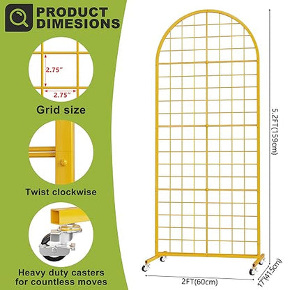 VGMiu Grid Wall Panel 1PCS Display Stand 2' x 5.2' FT Gold Grid Wall Panels Movable Retail Display Racks Floorstanding Gridwall Heavy Duty with Wheel for Art Craft Photo Displays Fair Trade Show