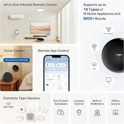 Tapo Smart IR & IoT Hub with Chime - Universal Remote for TVs, ACS, & 18+ Device Types, Matter-Certified, Supports 8,000+ Infrared Brands, Voice & App Control, Custom Schedules & Automations, H110