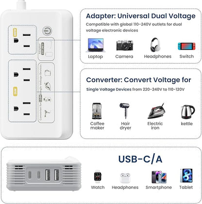 Mapambo 2000W Voltage Converter US to Europe, 7 in 1 Converter for European Travel for Hair Dryer, Kettles, Coffee Makers and etc. 220v to 110v Converter for International Travels