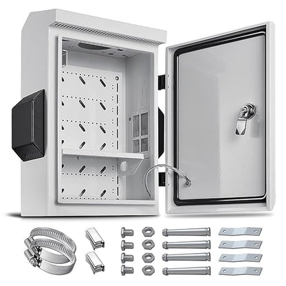 Outdoor Electrical Box, Cold-Rolled Steel Plate, Aluminum Alloy Back Beam, One-Piece Ventilation Design, IP65 Waterproof, Wall/Pole Mounted (15.7" x 11.8" x 5.9")