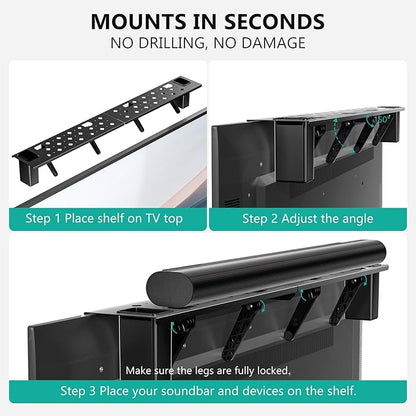 WALI Soundbar Mount – No Drilling TV Top Shelf with 2 Storage Boxes, Universal Sound Bar Holder for Samsung, Sony, LG, Bose, 34.65"x4.3" (TSH004-2B), Black