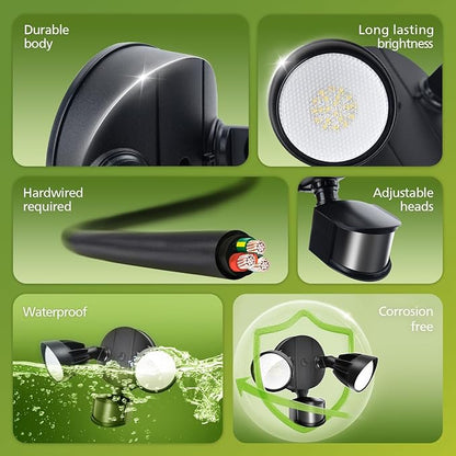 Philips 44W 4200 lm Motion Sensor LED Security Light Outdoor w/PIR, 5000K Daylight Flood Light, Waterproof, Dusk to Dawn, 2 Heads, 4 Modes(2 Packs)