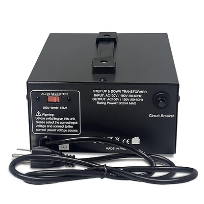 LiteFuze 1000W Step-Up/Step-Down Transformer with Dual Sockets - Premium Copper Coil, Noise Reduction, and Circuit Breaker Protection (JP-1000)